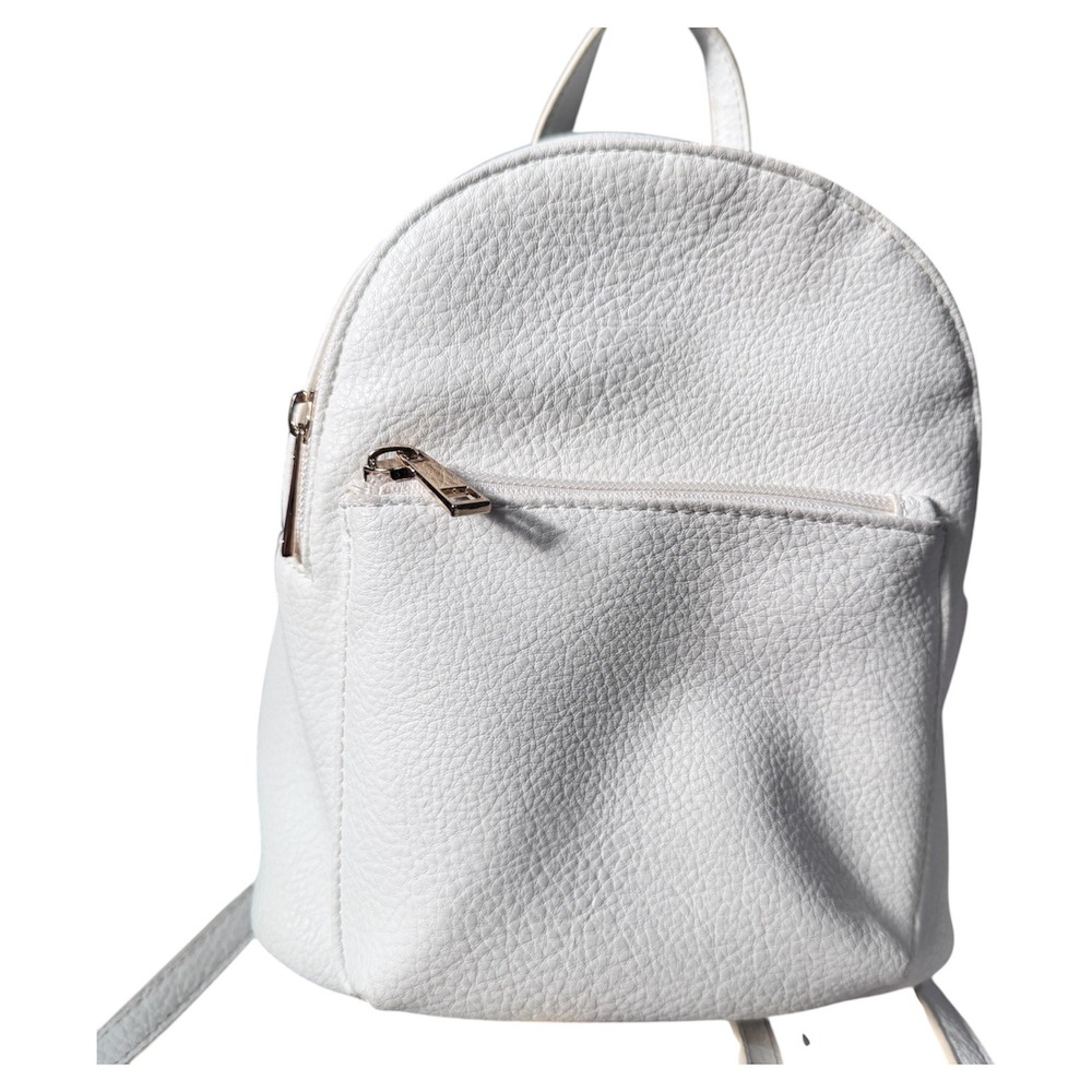Mia Luca White Faux Leather‎ Mini Backpack Rucksack Purse Gold Zip RFID